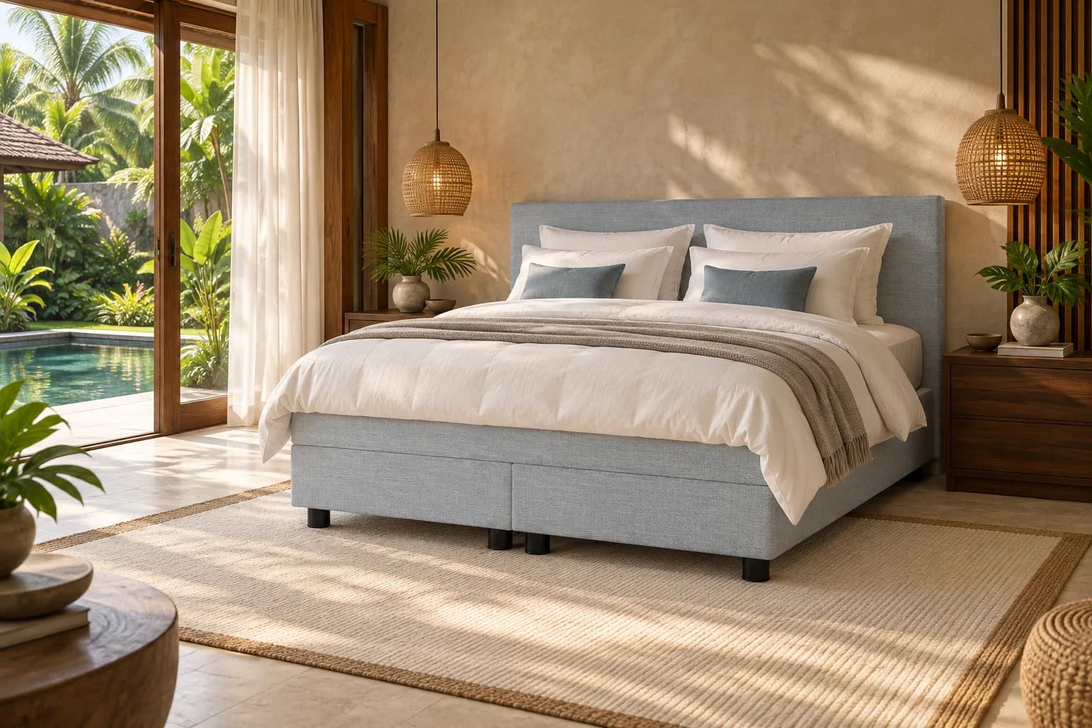 Bali boxspring in een ingerichte slaapkamer