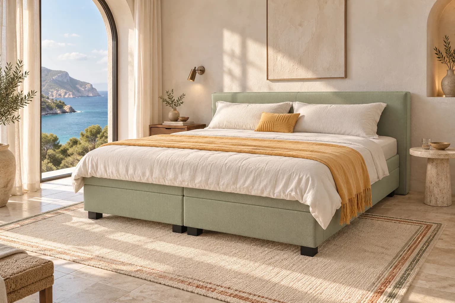 Mallorca boxspring in een ingerichte slaapkamer