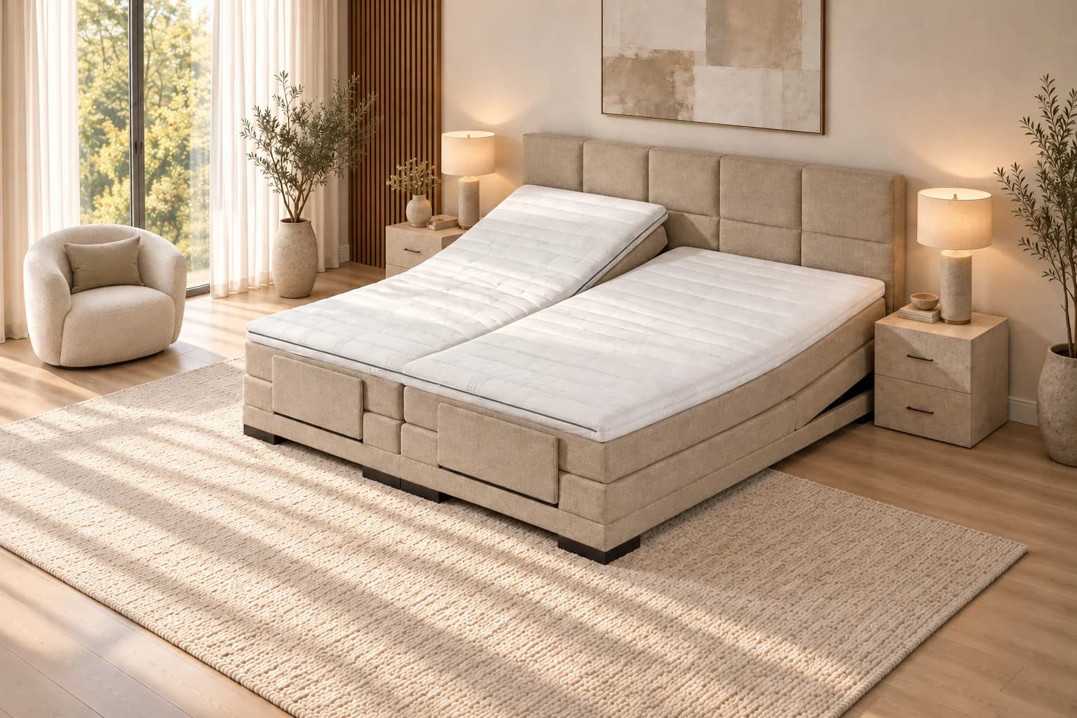 Santorini boxspring in een ingerichte slaapkamer