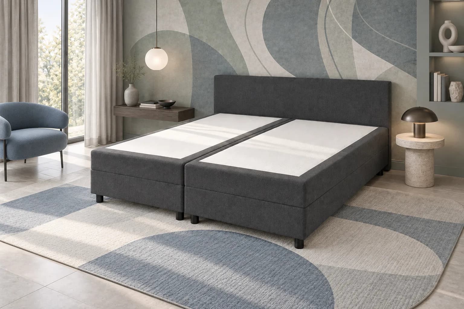 Texel boxspring in een ingerichte slaapkamer